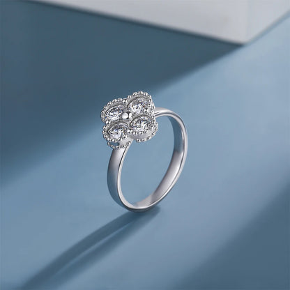 1.2CT Sterling Silver 925 Moissanite Ring Clover Lucky Jewelry Engagement Rings for Women Girls Luxury Gift