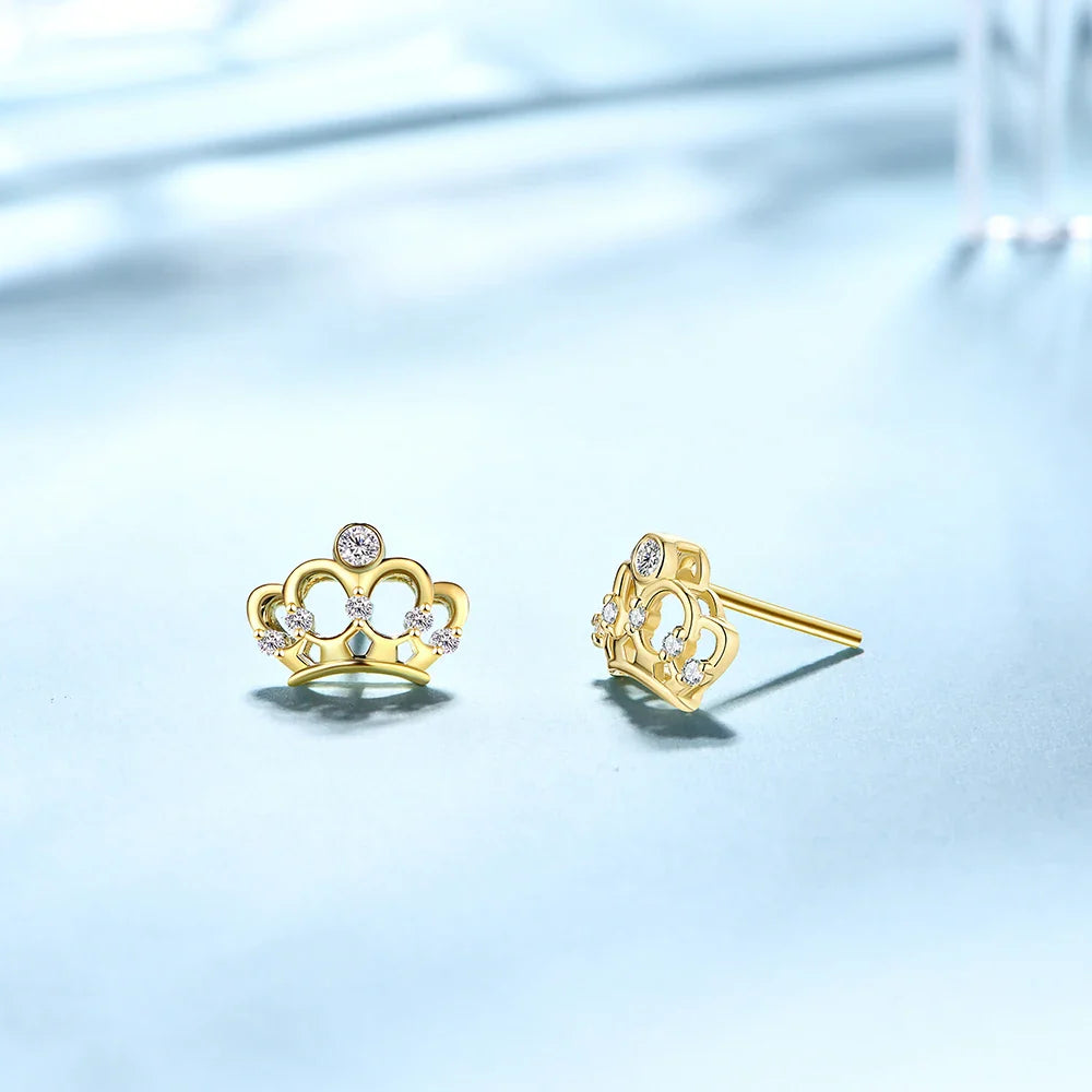 Crown Moissanite Stud Earrings Women Sterling Silver 925 Classic Style Korean Fashion Small Earring Pendientes 귀걸이 Gift