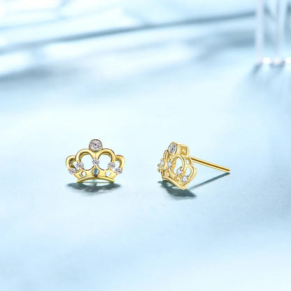 Crown Moissanite Stud Earrings Women Sterling Silver 925 Classic Style Korean Fashion Small Earring Pendientes 귀걸이 Gift