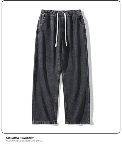 Calça Jeans Masculina Primavera Outono Tendência High Street Reta Perna Larga Roupas Masculinas Calça Jeans Corte Reto