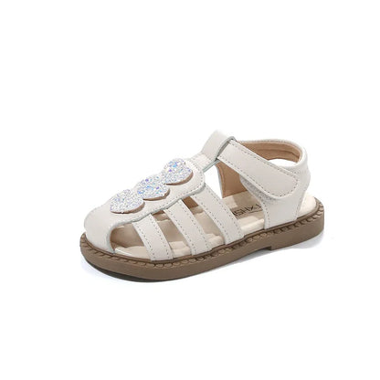 Kid Shoes Children Sandals Bling Heart-shape Summer Girl Princess Shoe Flat Heel Sandals Children Girls Performance Shoes I03022