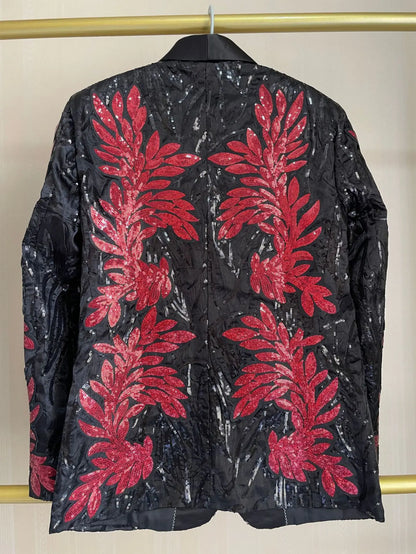 Men's Gold Sequin Applique Fashion Trend Suit Set High-Quality Casual Jacket And Western Pants Two-Piece Ensemble