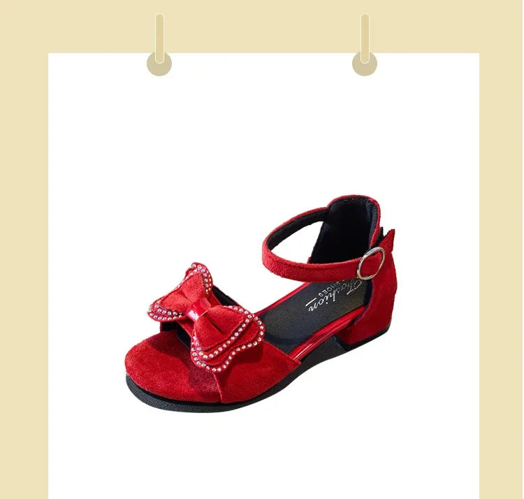 Girls Leather Shoes Anti Slip Summer Korean Style Children Fashionable Low Heels Hook & Loop Elegant Princess Mary Janes Wedding