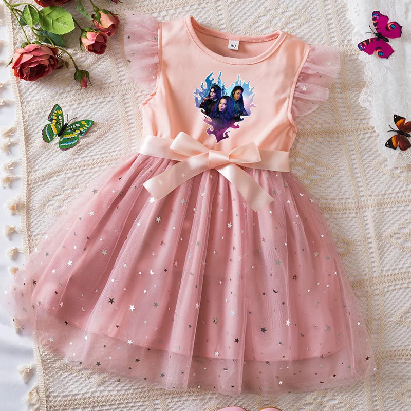 Girls Sequin Tutu Dress with Bow Flutter Sleeves Summer Princess Party Outfit for Toddler Kids 2-6 Years