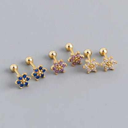 925 Sterling Silver Fashion Korean Petal Screw Bead Stud Earrings for Women Charm Ear Bone Piercing Jewelry Accessories
