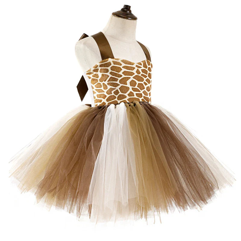 Cute Leopard Tiger Cat Giraffe Tutu Dress For Girls Halloween Animal Cosplay Costume Outfit Kids Christmas Carnival Party Dress