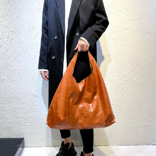 Oversize Cow Skin Shoulder Bags for Woman Genuine Leather Casual V Bag Natural Skin Simple Design Tote Vintage Pack Large BAG