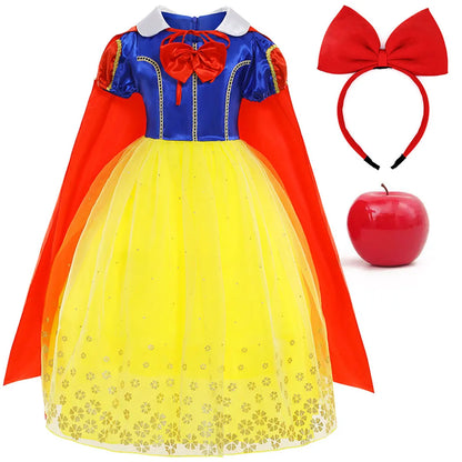 Vestido Laranja Disney Princesa Cosplay de Manga Curta Fofo com Renda para Meninas + Capa + Conjunto de Acessórios Presente de Aniversário