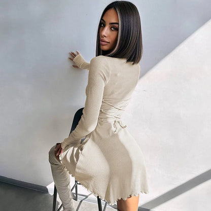 Women 2024 Spring Autumn Fashion Long Sleeve Knitted Streetwear Bodycon Short Mini Dress Wholesale Items For Business