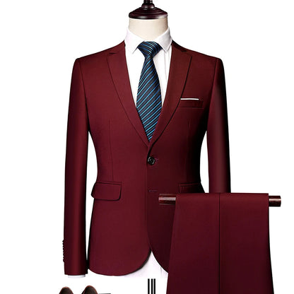 Classic Wedding Tuxedos Casual Solid Suits Slim Fit 3/2 Pieces Groomsmen Suit Male Formal Business Men Clothing
