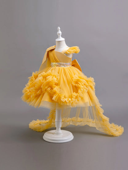 KLFLGD Novos vestidos de festa de verão para meninas vestido de festa elegante para casamento de floristas vestido de cauda de tule rosa para meninas de 2 a 6 anos