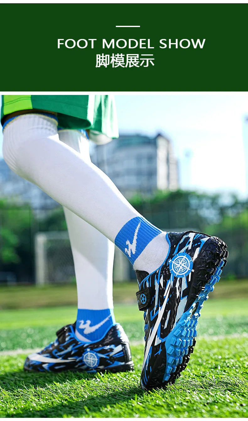 Hot Child Football Boots Outdoor Trainers Soccer Shoes For Kids Boys Hook Loop Football Sneakers Cleats Futsal Shoes Children