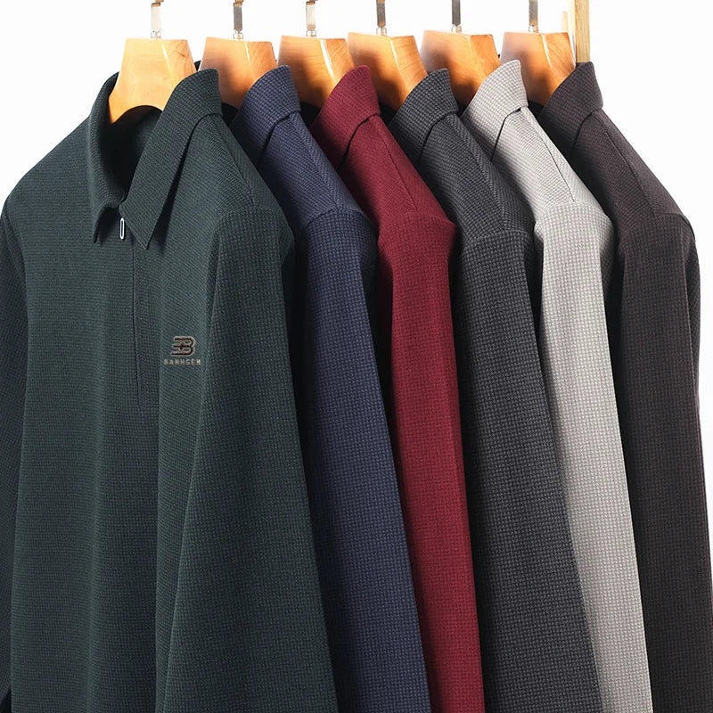 High Quality Polo Shirtspring and Autumn Long Sleeved Men's T-shirt Printed Pattern New Business Casual Solid Color Loos T-shirt