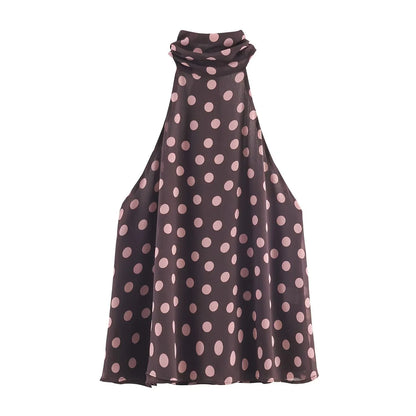 European and American style women's clothing new 2025 fashion versatile sleeveless bow decoration hanging neck collar top