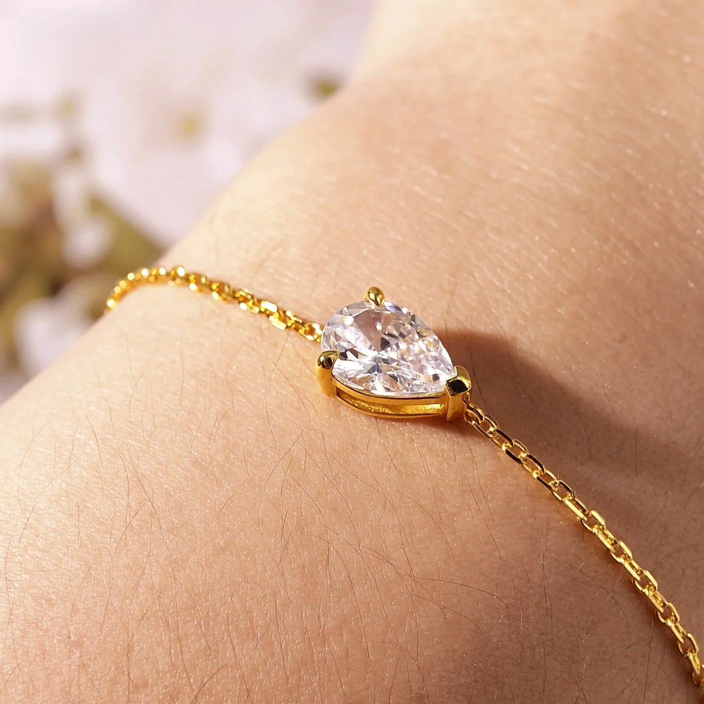 2CT Water Drop Moissanite Bracelet Can Pass Diamond Test 100% S925 Silver Plated 18K Gold Adjustable chain for Women