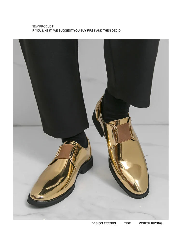 Fashion New Mens Charm Gold Patent Leather Business Office Shoes Designer Brand Loafers Formal Wedding Dress Homecoming Footwear