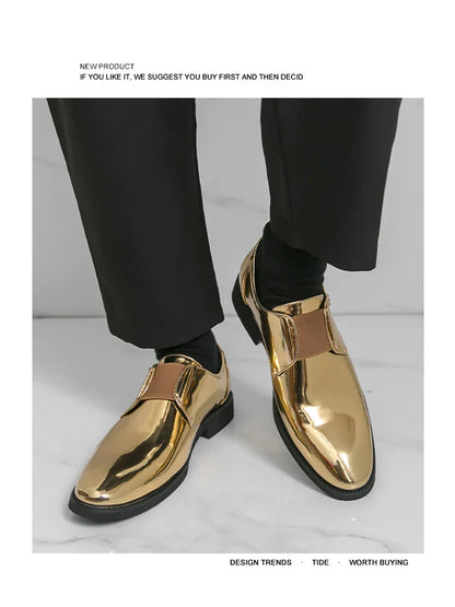 Fashion New Mens Charm Gold Patent Leather Business Office Shoes Designer Brand Loafers Formal Wedding Dress Homecoming Footwear