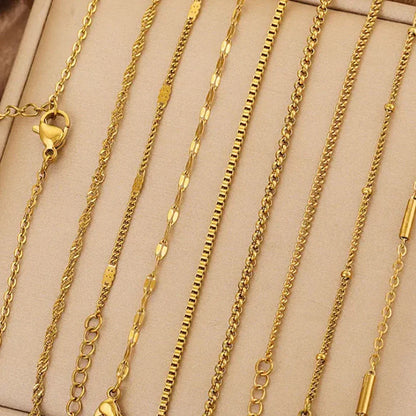 5pcs Stainless Steel Bead Chain Cuba Cross O Ripple Chain Necklace Plated Gold 45CM Adjustable Chain Lobster Clasp DIY Necklace