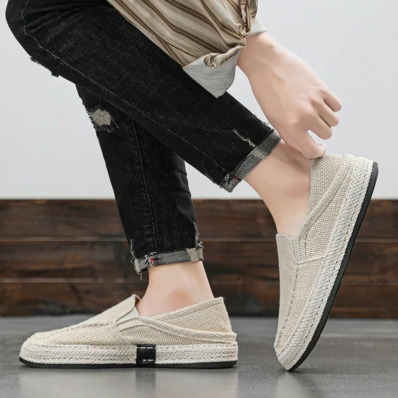 Summer Casual Loafers Men Breathable Slip On Urban Shoes Men Classic Linen Canvas Sneakers Male Light Flats Lazy Shoes Cheap