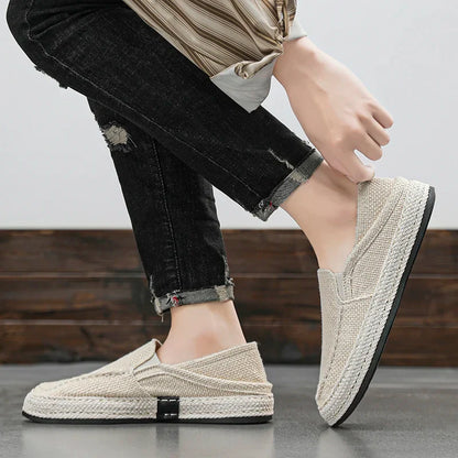 Summer Casual Loafers Men Breathable Slip On Urban Shoes Men Classic Linen Canvas Sneakers Male Light Flats Lazy Shoes Cheap