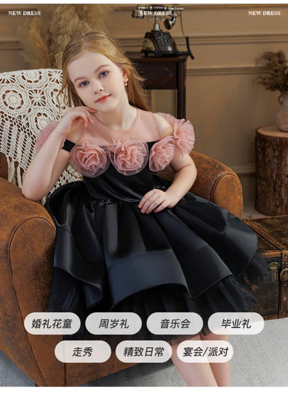 Vestido de Princesa de Aniversário Infantil de Verão UNITIM Vestido de Dama de Honra de Menina Pequena Roupa de Anfitriã de Piano Vestido de Casamento de Dama de Honra para Crianças Vestido de Meninas