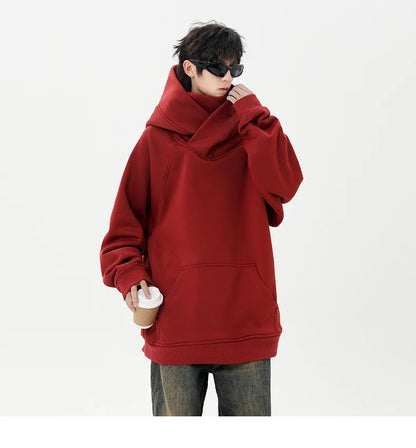 Autumn New High Neck Sweatshirt Men Pile Up Collar Hoodie Harajuku College Style Ninja Sweatshirt Casual Sports Loose Couple Top