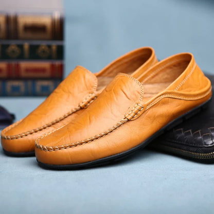 Sapatos Masculinos de Couro Mocassins Masculinos de Verão Sapatos de Couro Casuais de Negócios Clássicos Macios Mocassins Homem Sapatos Baixos Respiráveis
