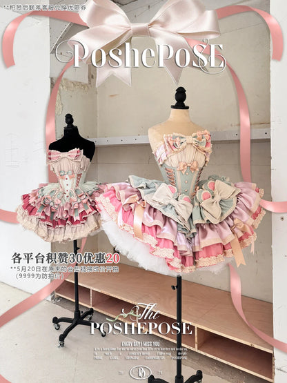 Girls Birthday Lolita Dress 2024 Spring and Summer Women's Tube Top Satin Bowknot Slim Pettiskirt Short Mini Party Dress