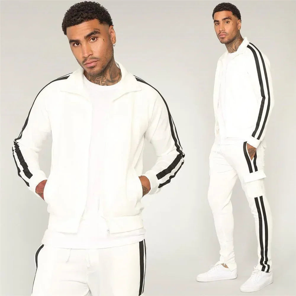 2025 New Men's Zipper Tracksuit Set Sweatshirt and Sweatpants Sports Suit Running Fitness Clothing