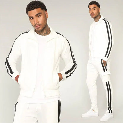 2025 New Men's Zipper Tracksuit Set Sweatshirt and Sweatpants Sports Suit Running Fitness Clothing