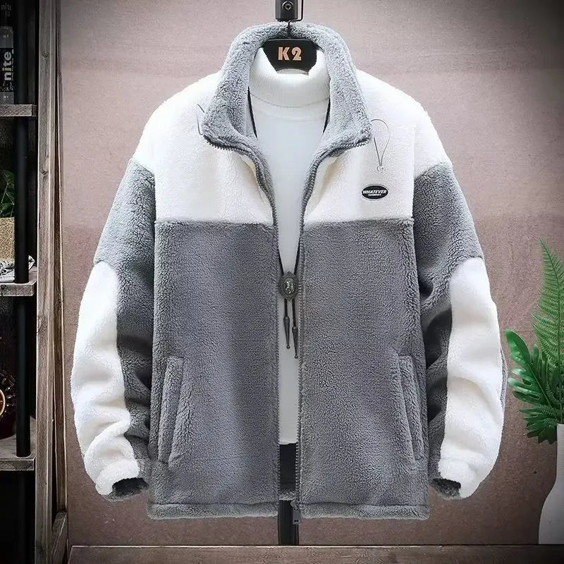 Winter Corduroy Thickened Warm Coat Cotton Clothes Men Sheep Velvet Crop Top Fiber Mixed Fabric Logic Line Scarf