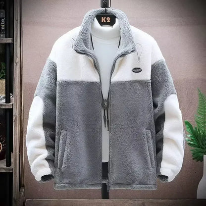 Winter Corduroy Thickened Warm Coat Cotton Clothes Men Sheep Velvet Crop Top Fiber Mixed Fabric Logic Line Scarf