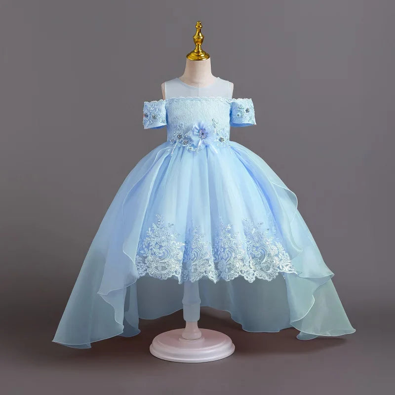 2026 New Summer Flower Girl Graduation Performance Tailcoat Embroidered Party Dress Trailing Tulle3-11 Years Old The Girl Dress