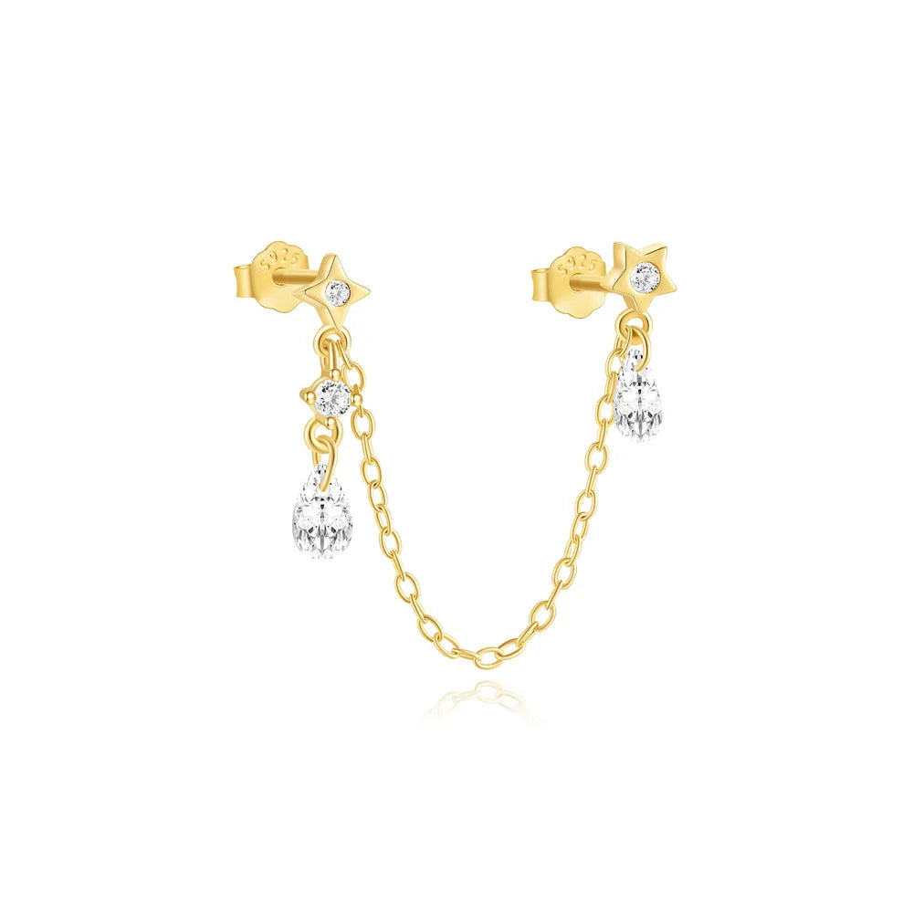 1PC 925 Sterling Silver Horse Eye Chain Tassel Zircon Drop Earrings For Women Ins Minimalism Geometric Earrings Gift