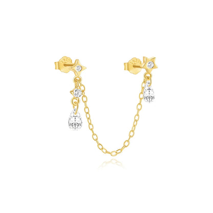 1PC 925 Sterling Silver Horse Eye Chain Tassel Zircon Drop Earrings For Women Ins Minimalism Geometric Earrings Gift