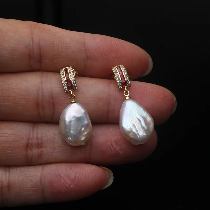 Genuine Natural Freshwater Baroque Pearl Earring Woman,White Silver 925 Pearl Earrings Jewelry Mother Wife Birthday Gift