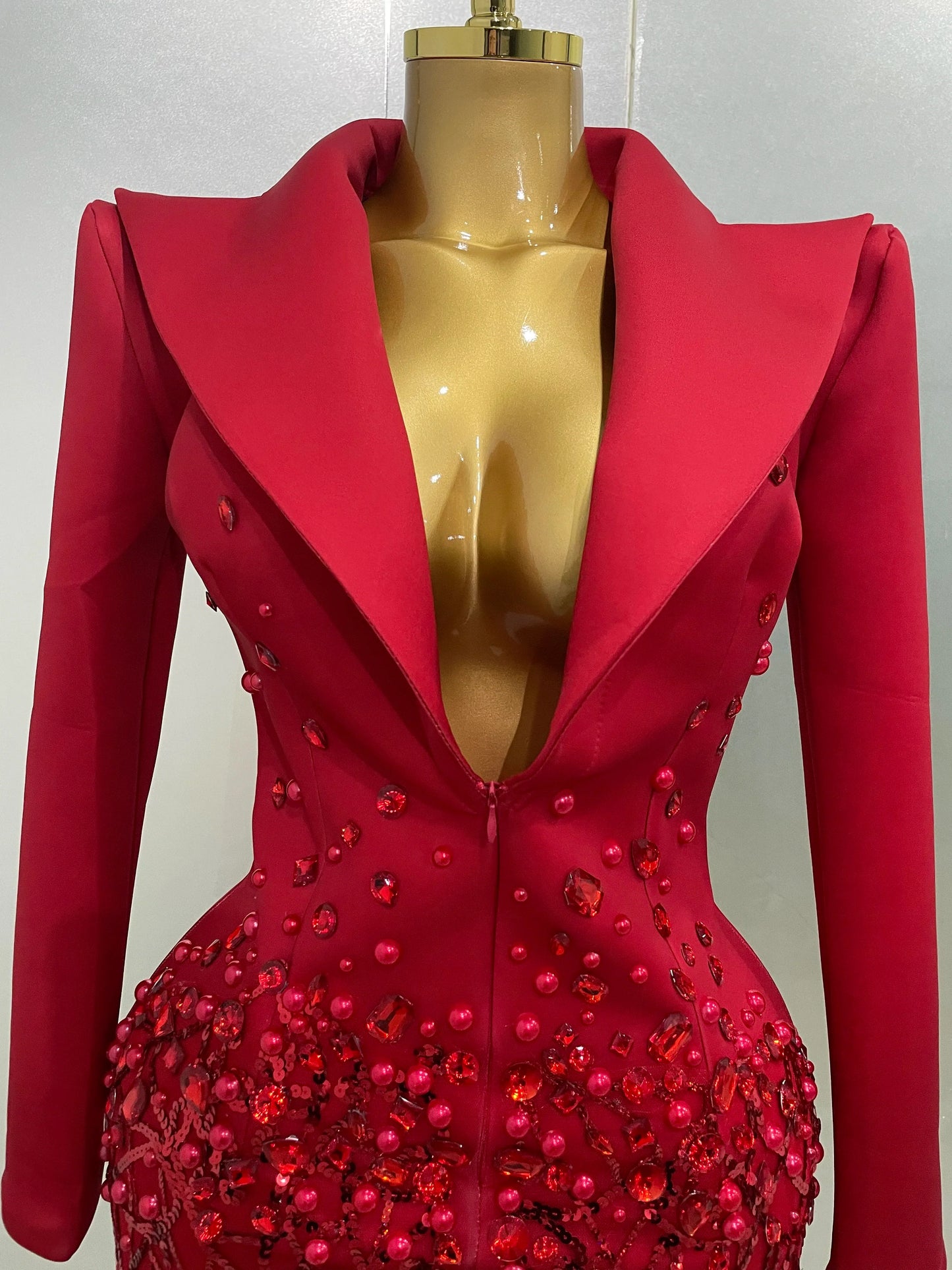 Crystal Chains Pearls Long Sleeve Mini Dress 2025 Women Birthday Evening Party Nightclub Outfit Singer Wedding Costume