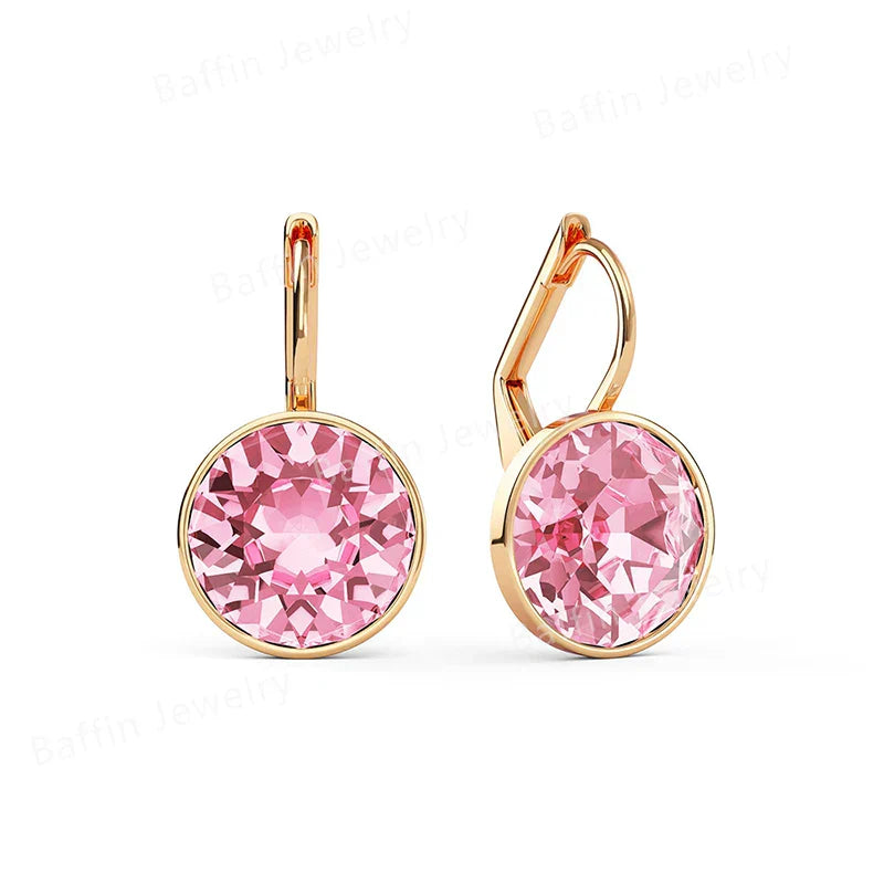 Earring for Women Christmas Birthday Premium Austrian Crystals Round Cut Dangle Silver Gold Color Pierced Jewelry