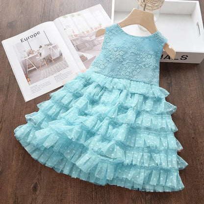 3-8Y Elegant Kid Girl Dress Tulle Layered Dress Sleeveless Princess Costume Wedding Party Costume Baby Girl Clothes Child A1123