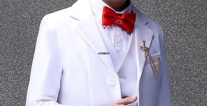 Flower Boys White Baptism Suit Kid Wedding Party Photograph Set Teenager Birthday Tuxedo Dress Children Graduation Stage Costume