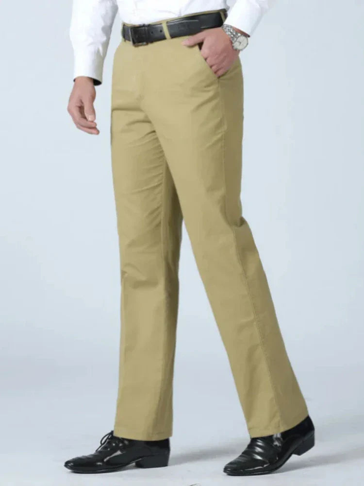 Mens 100% Cotton Summer Thin Pants Autumn Suit Pant Slacks High Waist Straight Loose Bland Solid Business Casual Pants Gozbkf