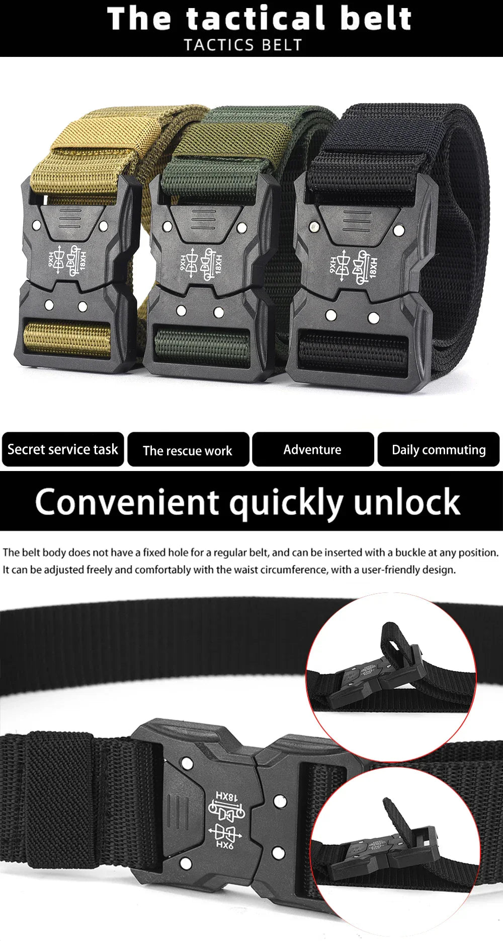 2Pcs Tactical Waist Belt - Durable Automatic Buckle, Perfect for Outdoor Adventures, Unisex Accessories for Men and Women