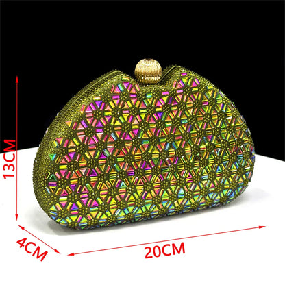 Elegant Green Pointed-Toe High Heels & Matching Bag Set with Diamond Design for Women's Party Wear - Italian Trend