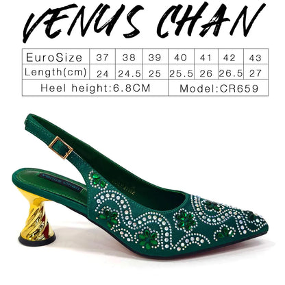 Elegant Rhinestone Pointed-Toe Pumps With Matching Bag Set Large Capacity Bag for Women's Party High Heels