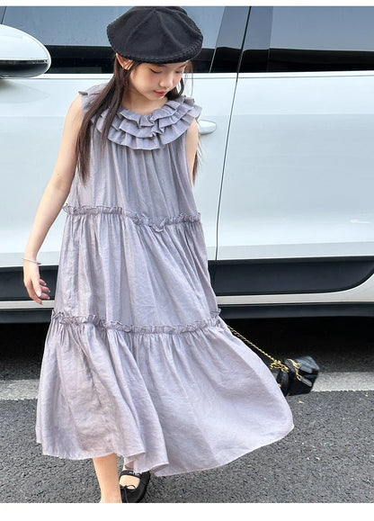 Vestido infantil feminino vestido de verão infantil vestido estilo coreano vestido de princesa vestido de verão doce sem mangas para crianças grandes