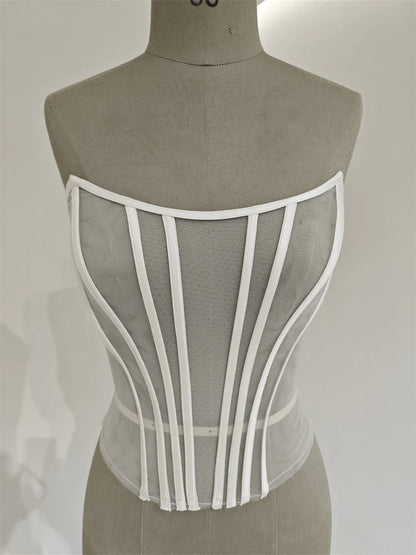 Custom Made Women Sexy Illusion Corset Tulle With Bones Wedding Dress Inner Wear Grils Shapewear Body Restraint Bodice Of Bride