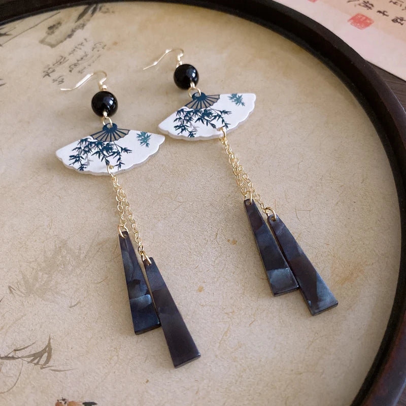 chinese Style Bamboo Joint Flower Earrings Imitation Pearl Fringe Earring New National Tide Personality  Earrings for Women