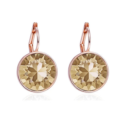 Earring for Women Christmas Birthday Premium Austrian Crystals Round Cut Dangle Silver Gold Color Pierced Jewelry