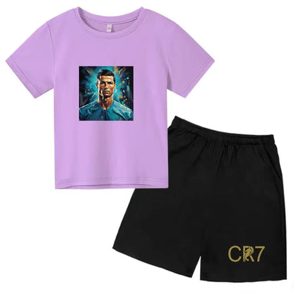 Summer Kids Ball Wear Creative Pattern Football Set T-shirt + Shorts Boys Girls 3-13 Years Old Sports Quick Drying T-shirt Set
