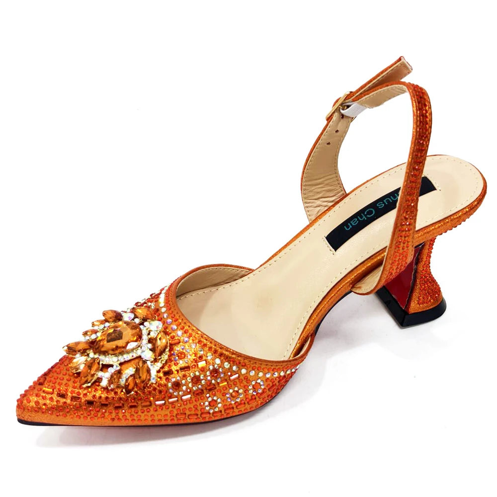 Italian Shoes and Bags Matching Set 2024 Nigerian Heel Party for Women Orange Colour Italian Design Wedding INS 2024